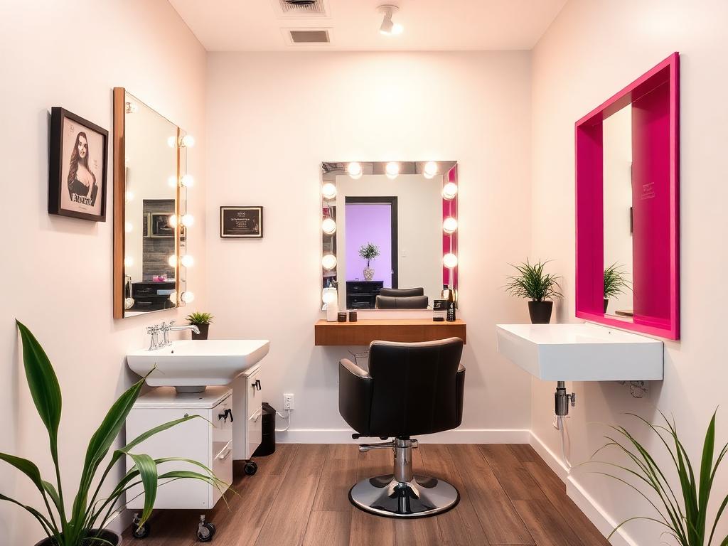 Classic Styling Suite available for rent at Forest Park Salon Suites Mall — Single chair, mirror station, shampoo bowl